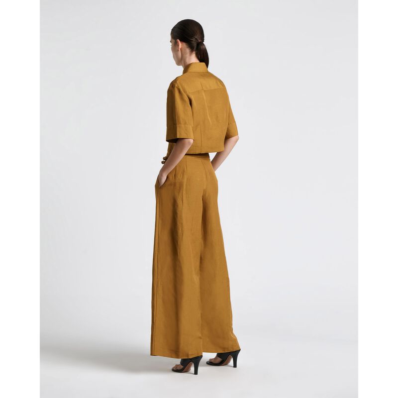 Cue Hazelnut Linen Blend Cropped Shirt image number 1